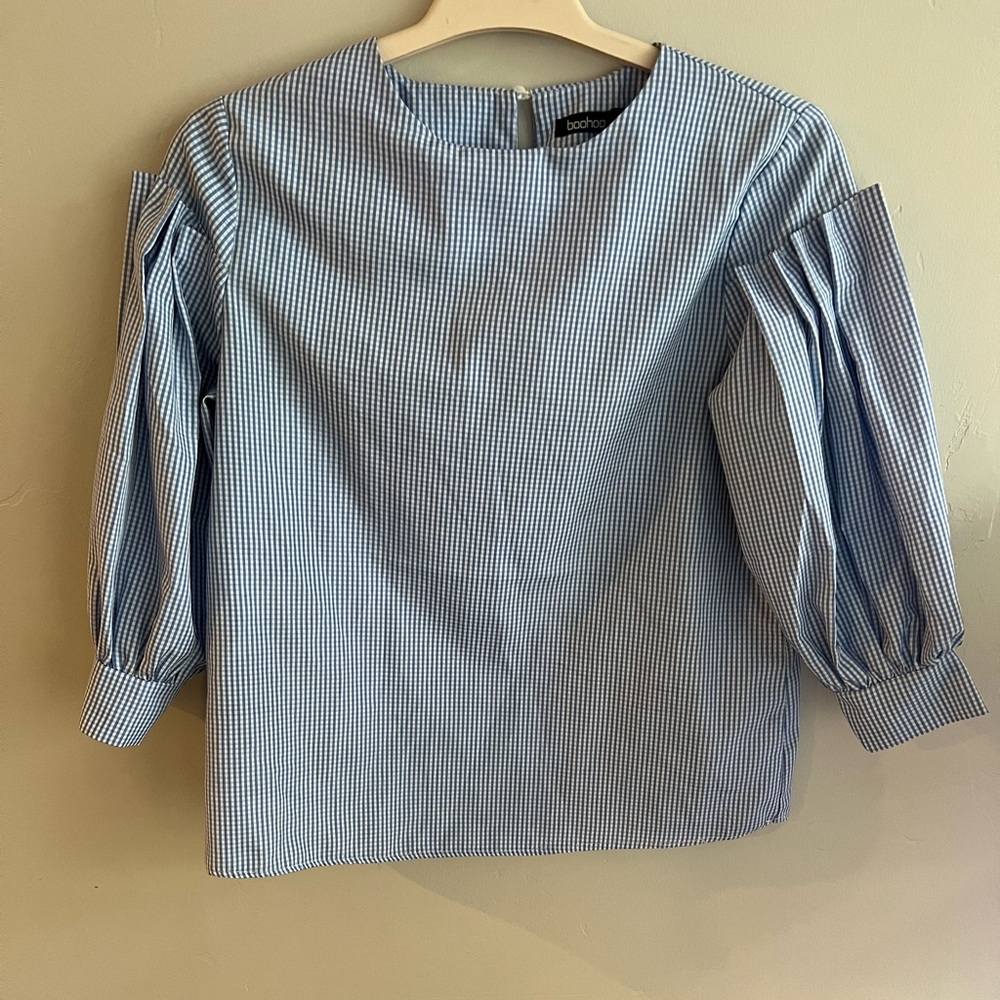boohoo blue & white gingham top